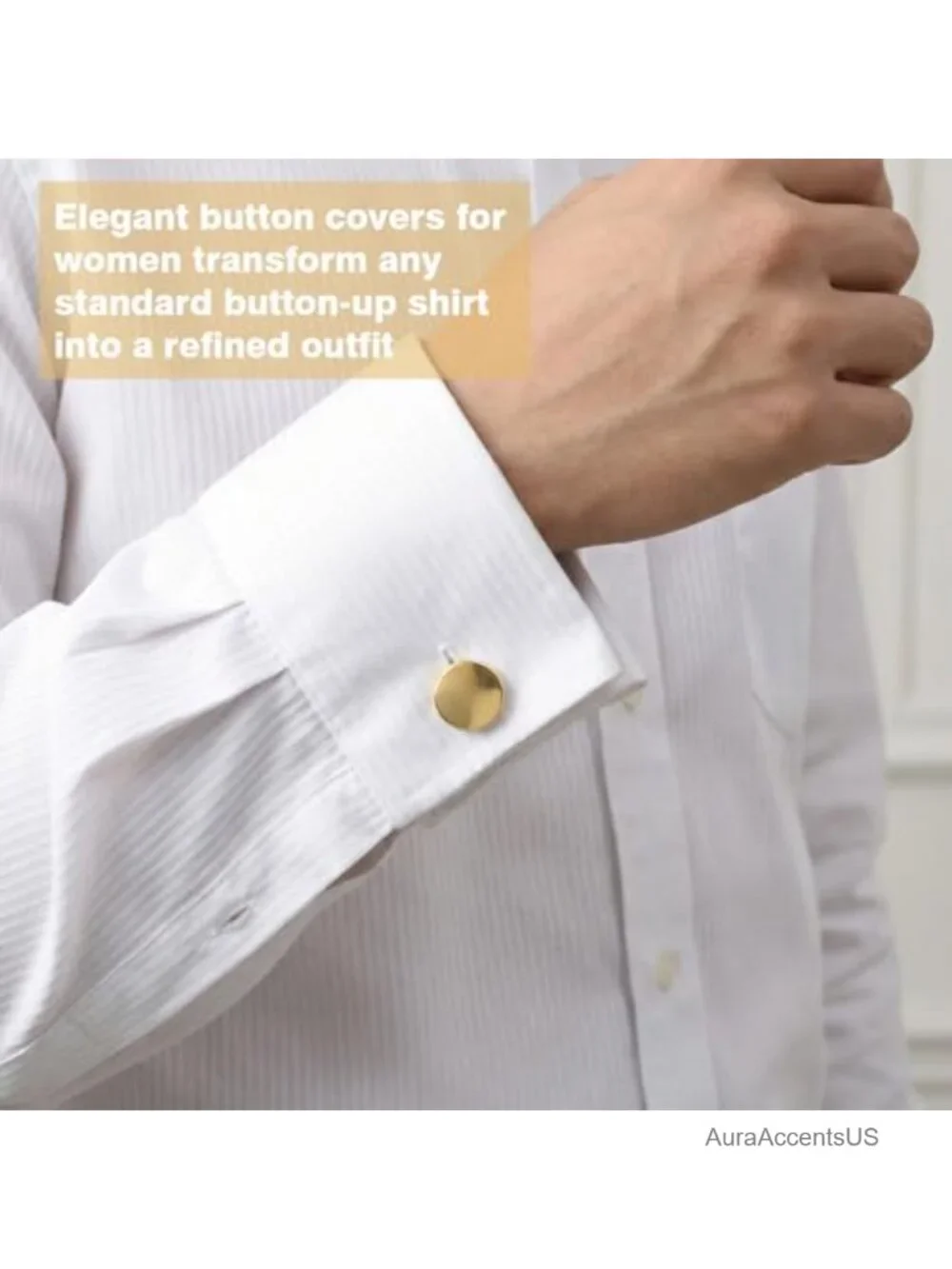 Gold Round Snap-On Button Covers for Shirts, Cuff Links, Set of 20